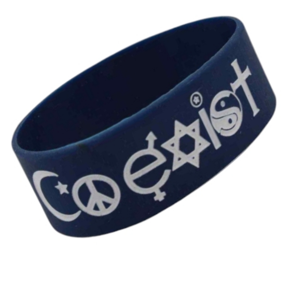 B0070 Blue White Coexist Silicone Wide Bracelet